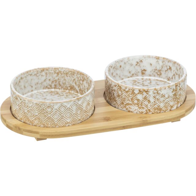 Set činija keramika/bambus 2x0.3l/12cm 30x6x15cm belo braon